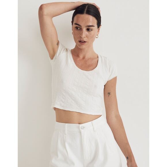 Madewell Pointelle Scoopneck Crop Tee Size XXS - Picture 1 of 6